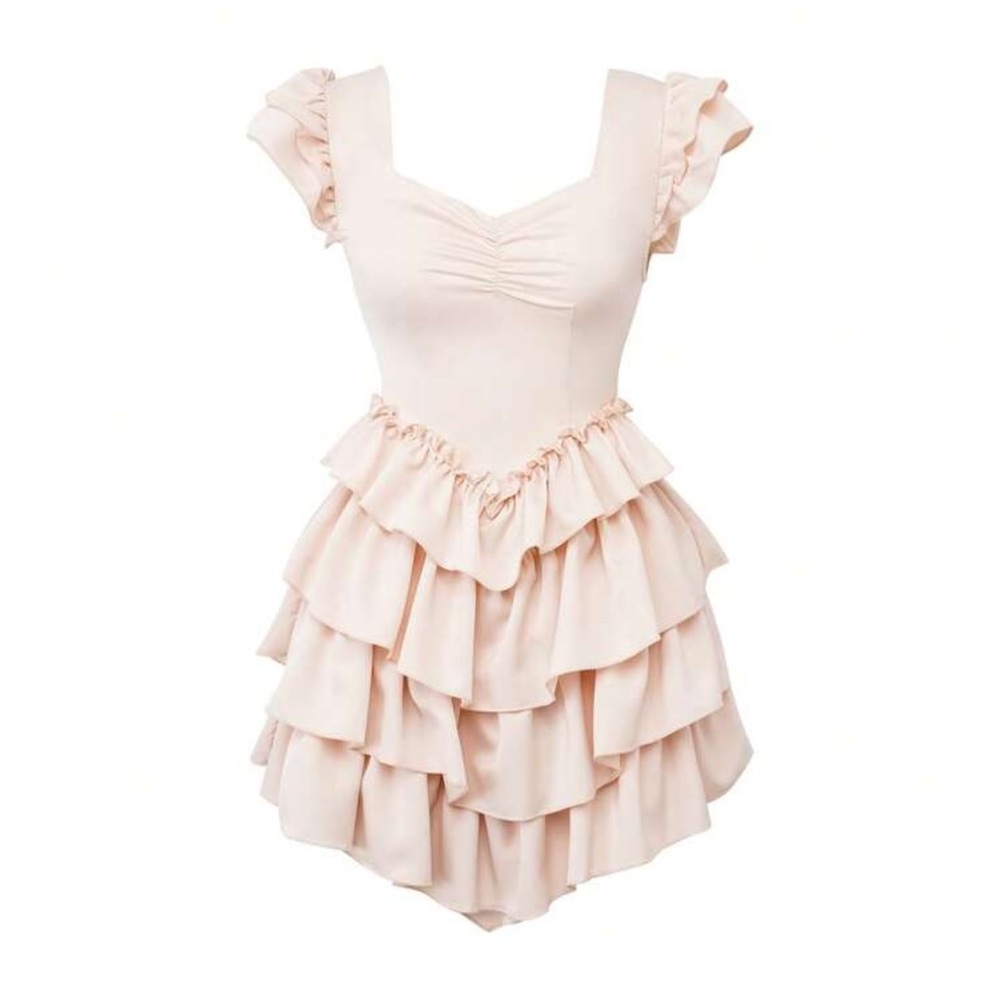 Sweetheart Neck Ruffle Trim Ruched Bust Dress